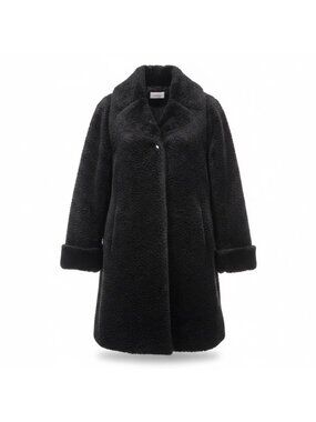 Sue Brett Womens Black Faux Fur Coat Mid-Length Classic Design
